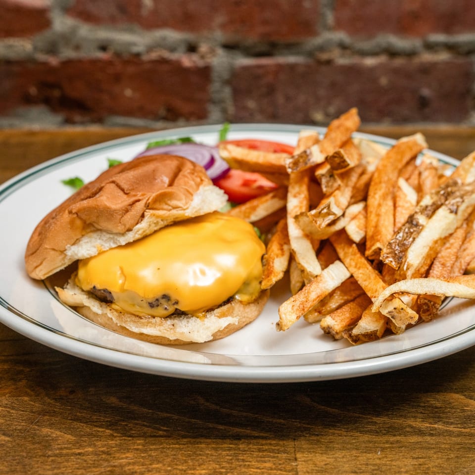 Cheeseburger with hand-cut fries.
