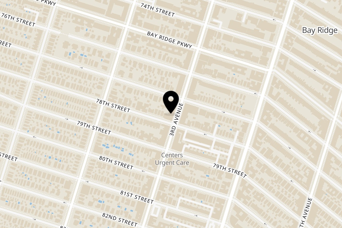 Map showing the location of Olives & Pita on 7720 3rd Ave in Brooklyn